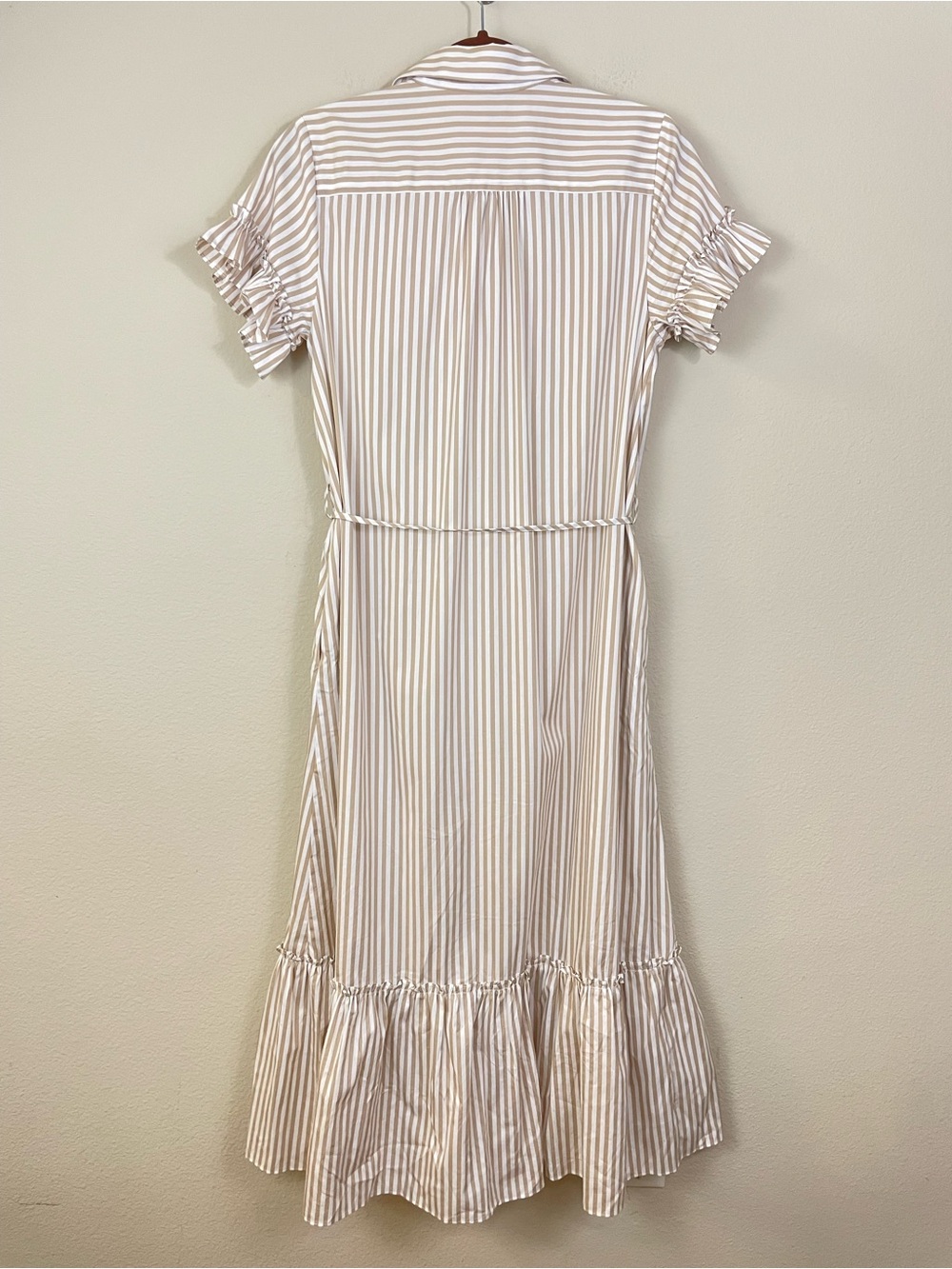 Jude Connally Striped Flutter Sleeves Button Up Tiered Midi Dress Tie Waist S - Picture 9 of 9